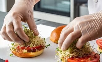 Assemble burgers by placing a large pinch