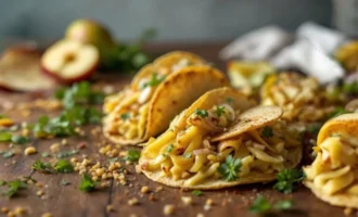 Apple and artichoke breakfast tacos with fresh herbs