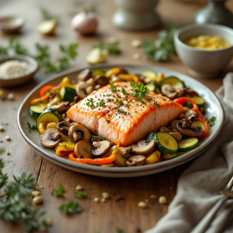 Baked Salmon with Zucchini and Mushrooms