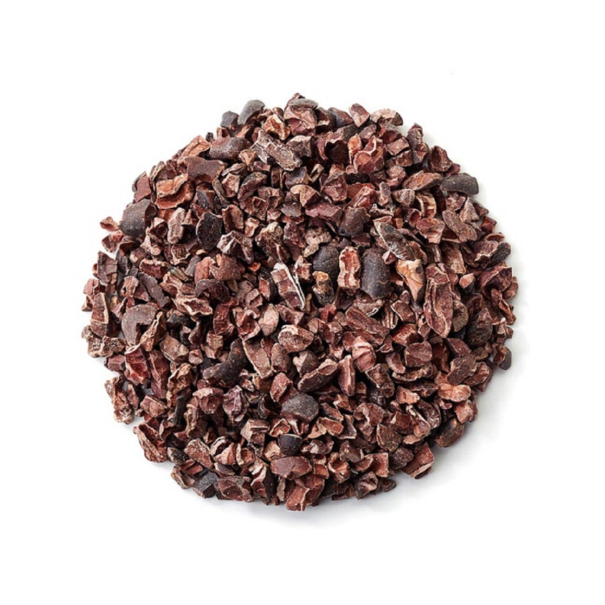 Cacao nibs on a white background