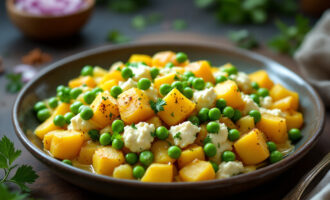 Cottage Cheese and Pea Stir Fry with green peas and vegetables