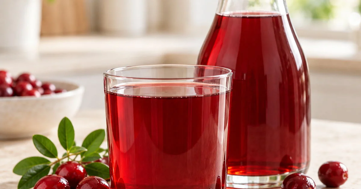 Cranberry juice in a glass with fresh cranberries