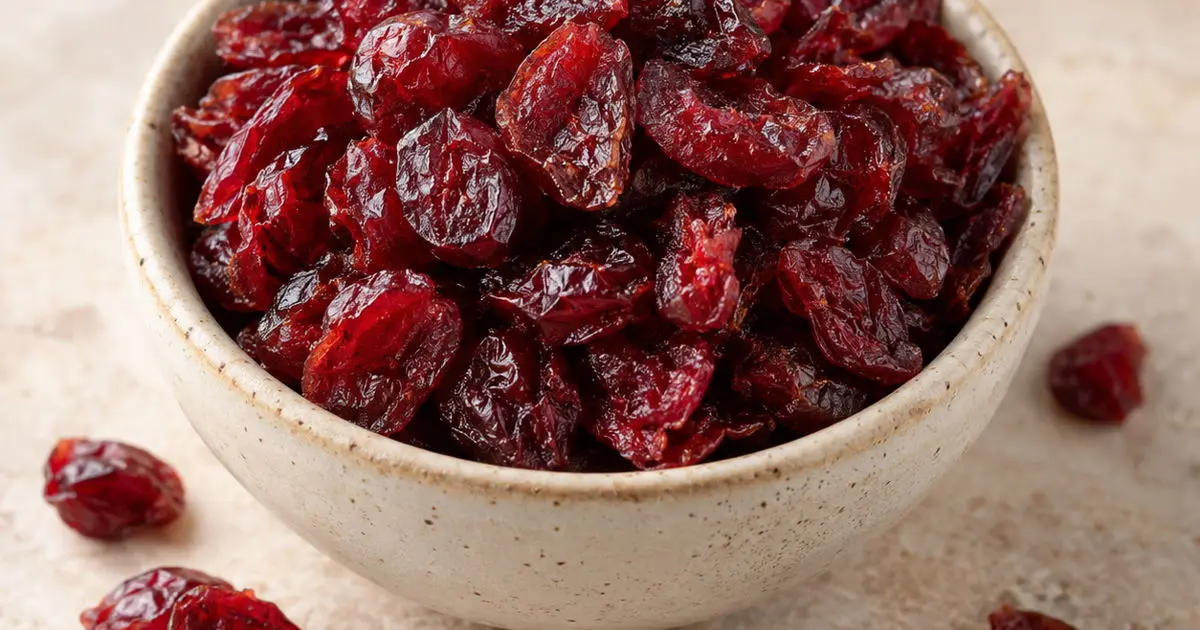 Dried cranberries in a ceramic bowl