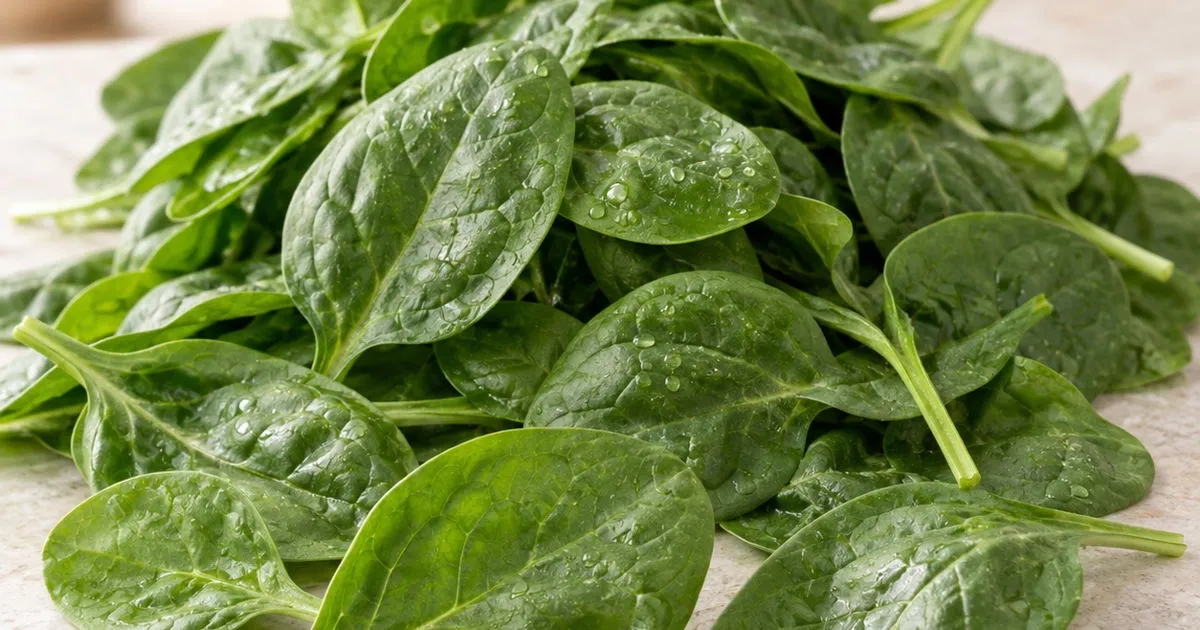 Fresh baby spinach leaves with water droplets