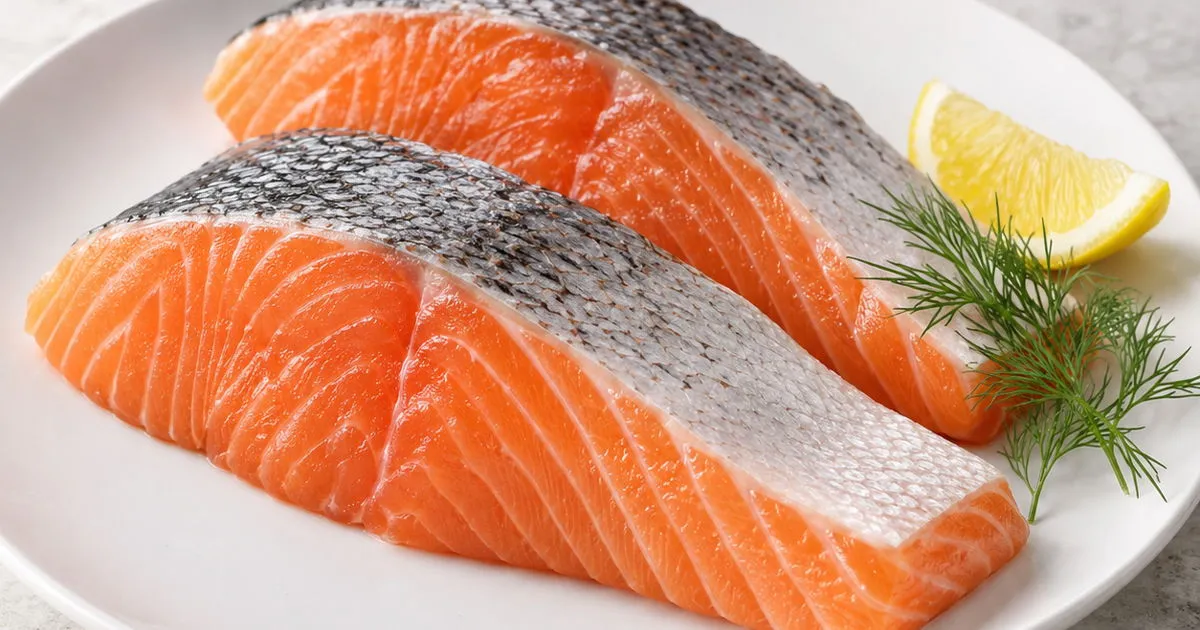 Fresh raw salmon fillets with lemon and dill