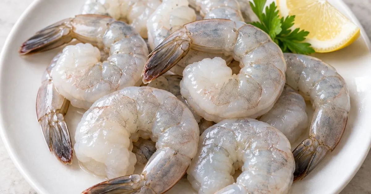 Fresh raw peeled and deveined shrimp with lemon