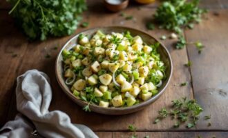 Greek style celery and apple salad with fresh herbs and lemon dressing