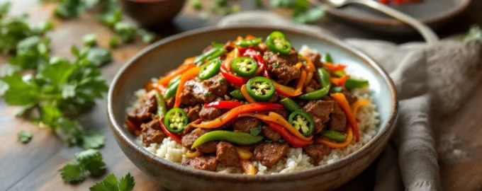 Mexican beef stir fry with bell peppers and green beans