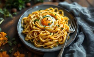 Vegetable pasta with egg easy breakfast recipe