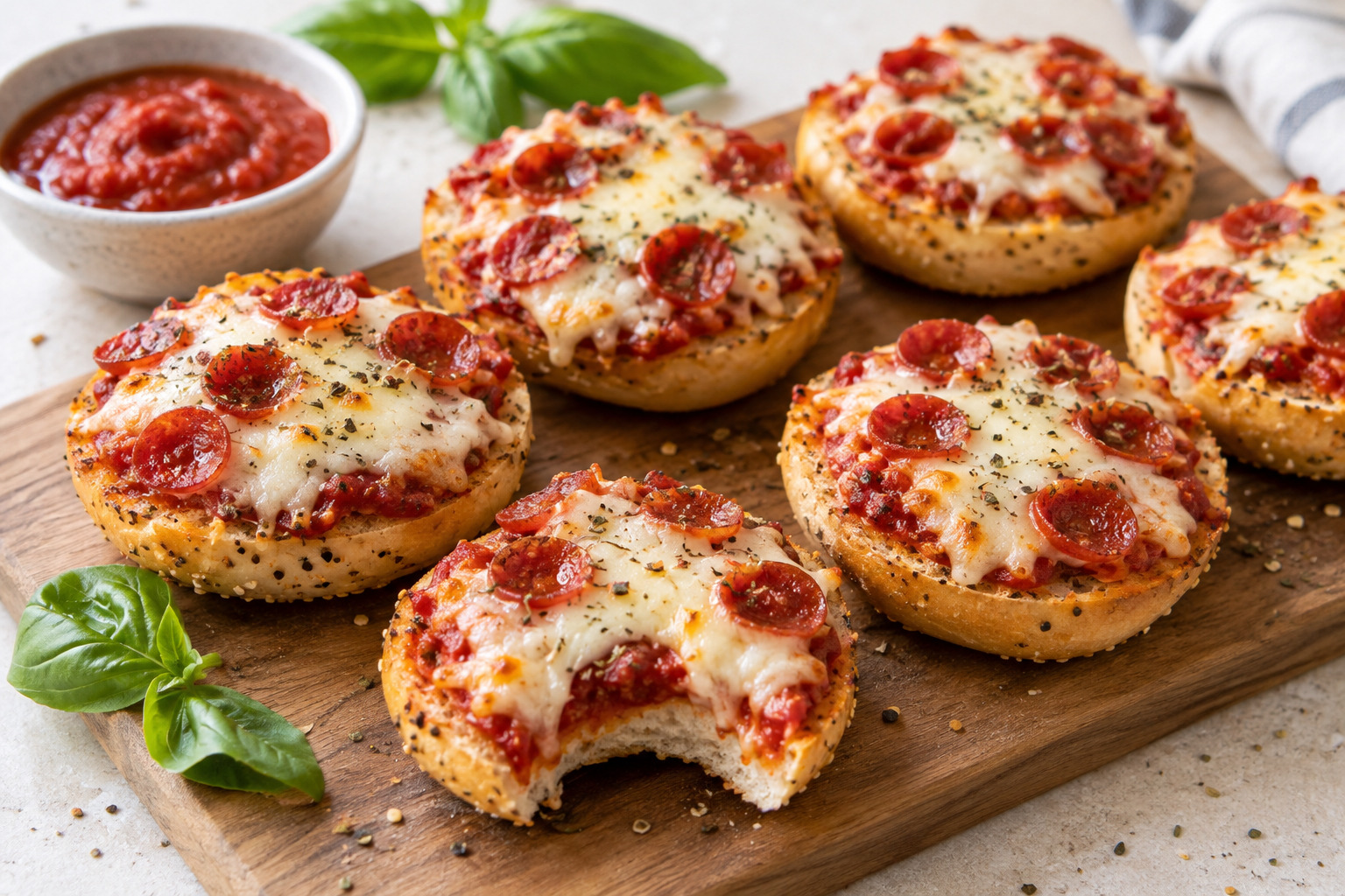 Air Fryer Bagel Bites with pepperoni and melted cheese