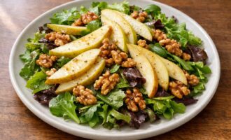 Autumn Pear and Walnut Salad with Maple Dijon Vinaigrette — AI-generated illustration