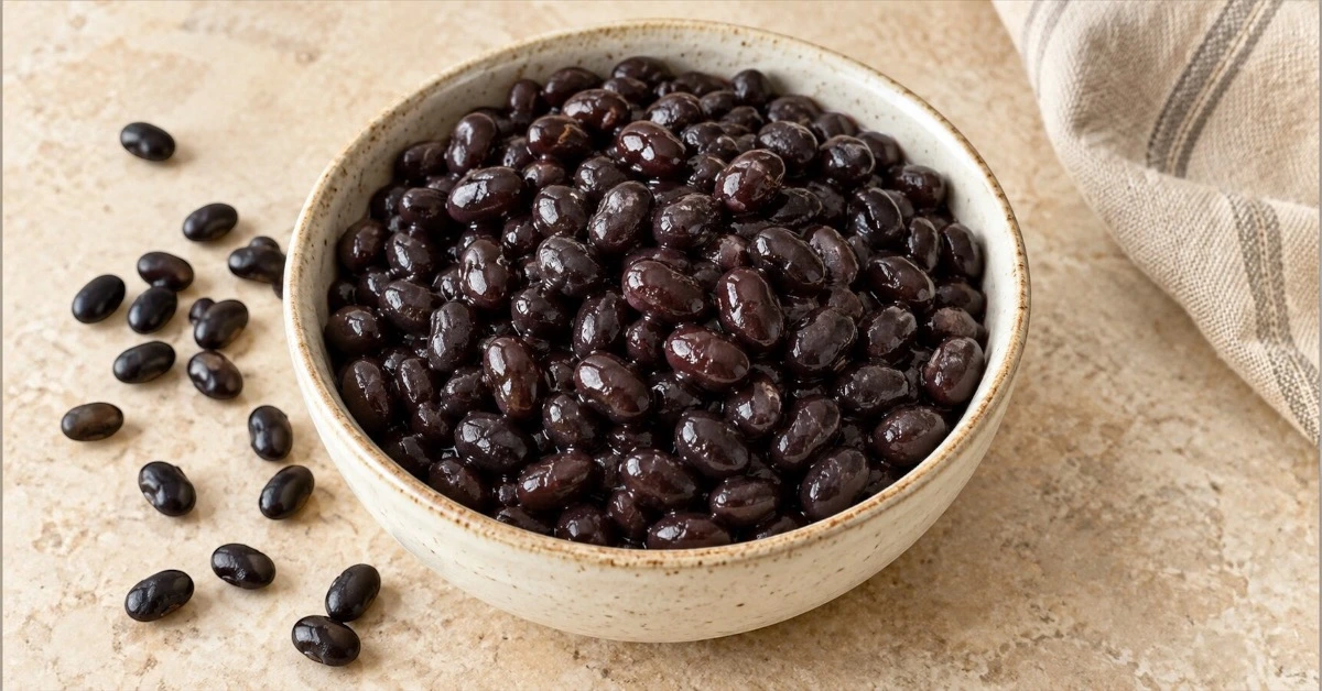 Black beans in a ceramic bowl