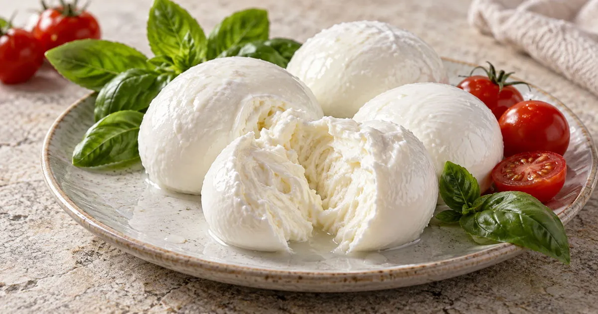 Fresh mozzarella cheese with basil and tomatoes
