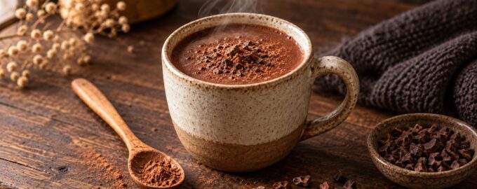 Homemade hot cacao in a ceramic mug