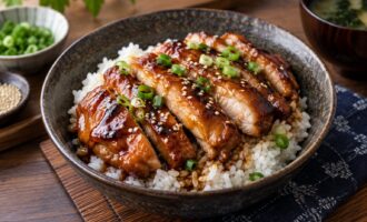 Japanese chicken teriyaki with steamed rice