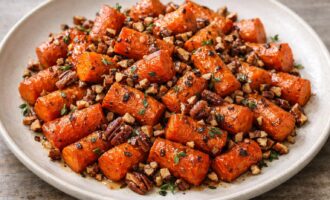 Maple Roasted Carrots with Thyme and Pecans — AI-generated illustration