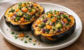 Roasted Autumn Vegetable and Quinoa Stuffed Acorn Squash — AI-generated illustration