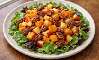 Roasted Butternut Squash and Apple Salad with Toasted Pecans and Maple Vinaigrette — AI-generated illustration